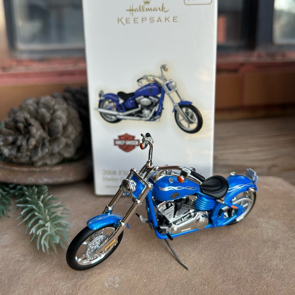 Harley 2008 FXCWC Softail Blue Motorcycle Hallmark Keepsake Ornament New in Box
